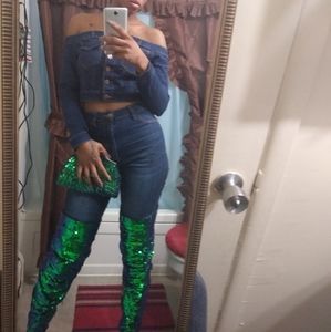 Womens over the knee sexy sequence peep toe heel boots (7)